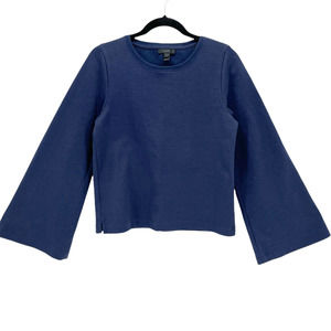 J Crew Women's Crew Neck Long Flare Sleeve Sweatshirt Pullover Top Navy Blue XS